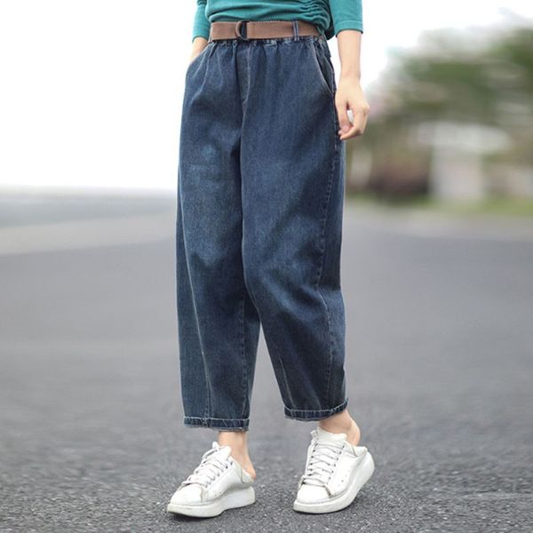 women's jeans johnature full length autumn loose elastic waist denim harem pants 2021 simple leisure pockets fashion all-match women, Blue
women's jeans johnature full length autumn loose elastic waist denim harem pants 2021 simple leisure pockets fashion all-match women, Blue