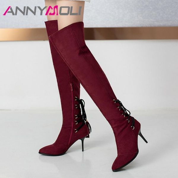 annymoli woman boots high heel over the knee boots cross tied thin heel long zip pointed toe ladies shoes wine red size 46, Black
annymoli woman boots high heel over the knee boots cross tied thin heel long zip pointed toe ladies shoes wine red size 46, Black