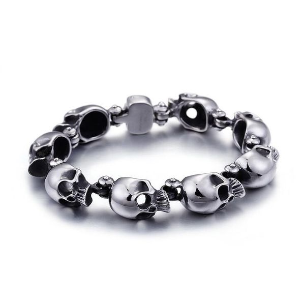 link, chain punk vintage 316l stainless steel skull heads charm bracelet & bangle for men women metal biker bracelets jewelry gothic gifts, Black
link, chain punk vintage 316l stainless steel skull heads charm bracelet & bangle for men women metal biker bracelets jewelry gothic gifts, Black