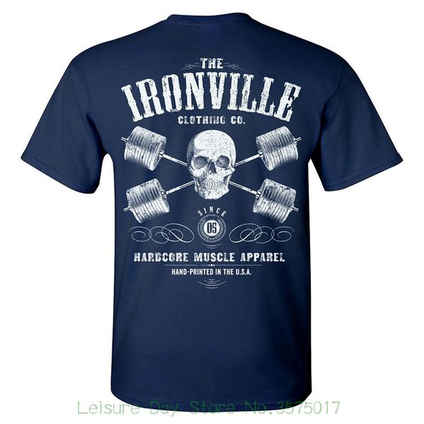 custom printed hipster tees t-shirt ironville heavy iron outlaw skull barbells powerlifting t-shirt