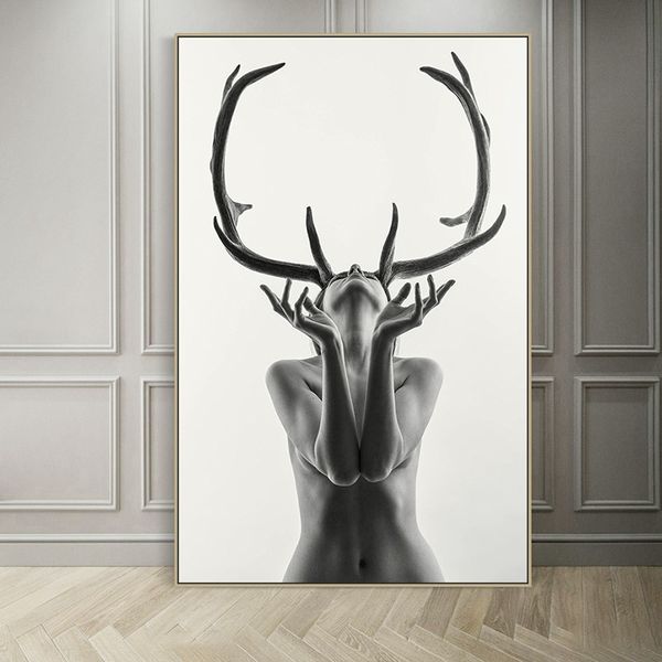 nordic simple modern household sheet black and white antler female canvas wall decoration painting spray painting wall art
nordic simple modern household sheet black and white antler female canvas wall decoration painting spray painting wall art