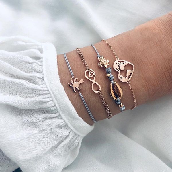 charm bracelets 4 pcs/ set bohemian hollow heart map shell tortoise tree rope chain gold bracelet women party lover jewelry gift, Golden;silver
charm bracelets 4 pcs/ set bohemian hollow heart map shell tortoise tree rope chain gold bracelet women party lover jewelry gift, Golden;silver