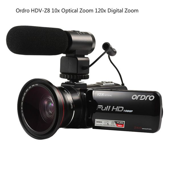 

ordro hdv-z82 3.0" tft lcd touch screen 120x digital zoom 10x optical zoom hd camcorder shoe camera