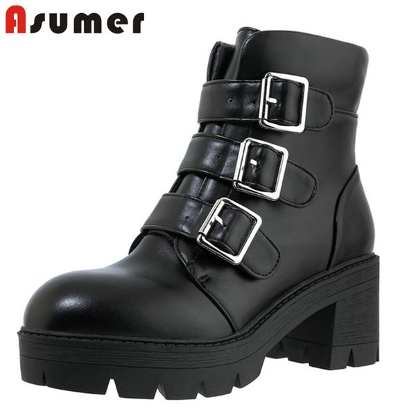 boots asumer 2021 vintage square heel platform women shoes round toe buckle pu autumn winter casual woman ankle, Black
boots asumer 2021 vintage square heel platform women shoes round toe buckle pu autumn winter casual woman ankle, Black