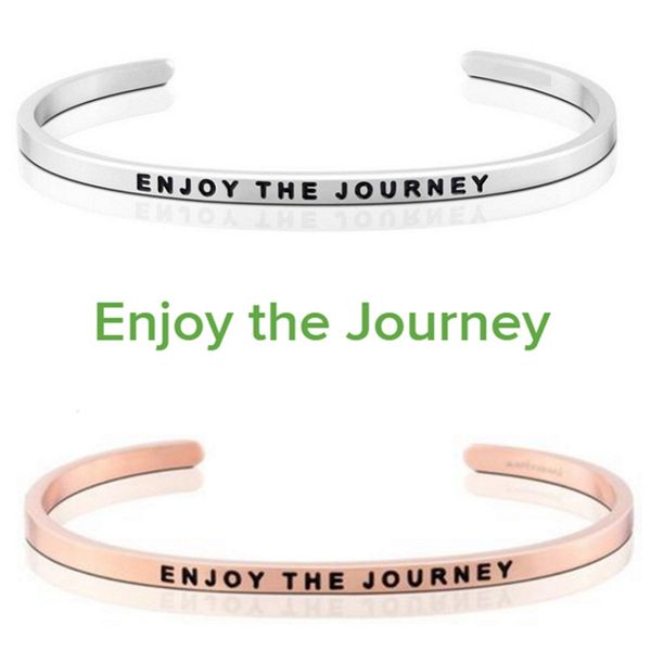 bangle 2 colors hand stamped positive inspirational quote lettering enjoy the journey, Black 
bangle 2 colors hand stamped positive inspirational quote lettering enjoy the journey, Black