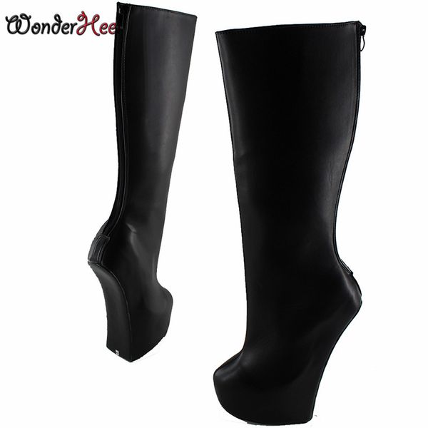 wonderheel knee high boot 8" heel maleather fetish heelless strange style ponying heel back zipper platform fashion boots, Black
wonderheel knee high boot 8" heel maleather fetish heelless strange style ponying heel back zipper platform fashion boots, Black