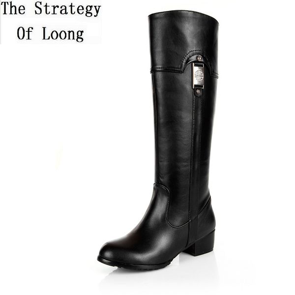 women winter thick mid heel genuine leather round toe fashion knee high knight boots plus size 33-45 sxq1007, Black
women winter thick mid heel genuine leather round toe fashion knee high knight boots plus size 33-45 sxq1007, Black