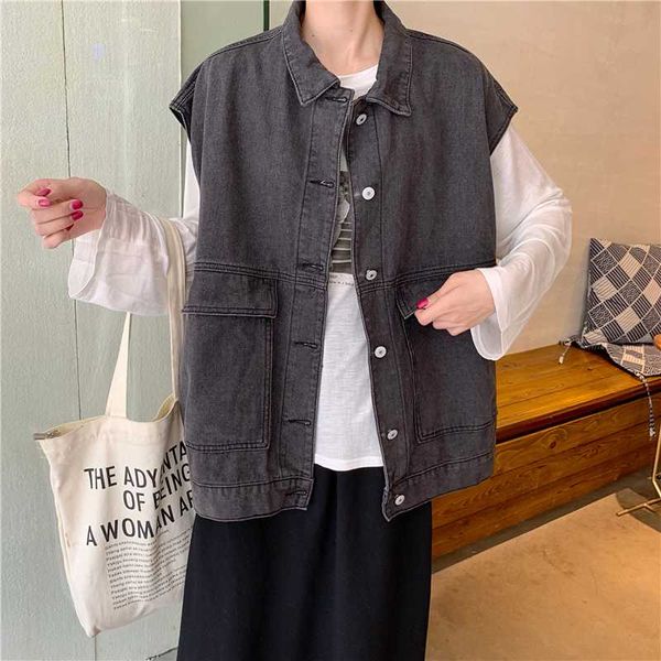 zoki loose women denim jacket autumn sleeveless oversize female jeans vest casual single breasted plus size cargo coat 2020, Black;white
zoki loose women denim jacket autumn sleeveless oversize female jeans vest casual single breasted plus size cargo coat 2020, Black;white