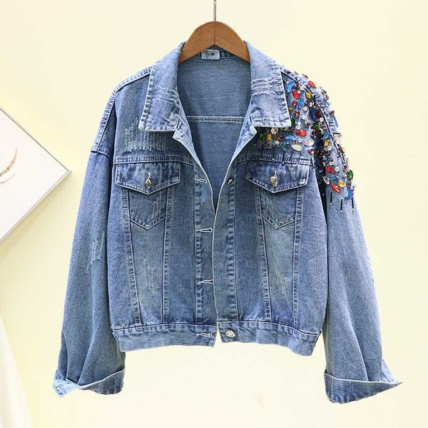 2020 spring autumn fashion beading diamonds denim women vintage blue outwear korean loose basic jeans jacket coat female, Black;brown
2020 spring autumn fashion beading diamonds denim women vintage blue outwear korean loose basic jeans jacket coat female, Black;brown