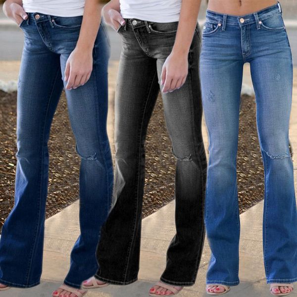 women's jeans women casual fashion washed distressed bleached stretch slim denim pants ladies solid color flared, Blue
women's jeans women casual fashion washed distressed bleached stretch slim denim pants ladies solid color flared, Blue