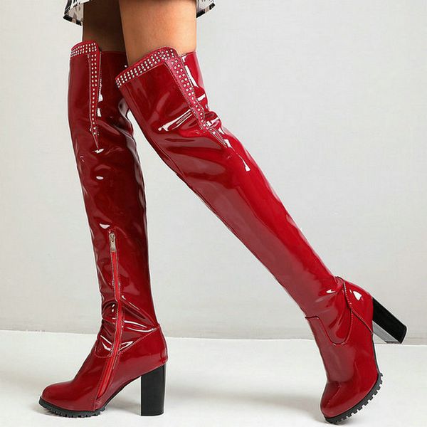 boots patent pu leather women over the knee thick high heel ladies long zipper party thigh big size 34-43, Black
boots patent pu leather women over the knee thick high heel ladies long zipper party thigh big size 34-43, Black