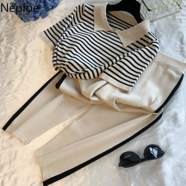 women's tracksuits neploe 2 piece set women summer 2021 ice silk knitted striped short sleeve t shirts+stretch waist full length pants, Gray
women's tracksuits neploe 2 piece set women summer 2021 ice silk knitted striped short sleeve t shirts+stretch waist full length pants, Gray