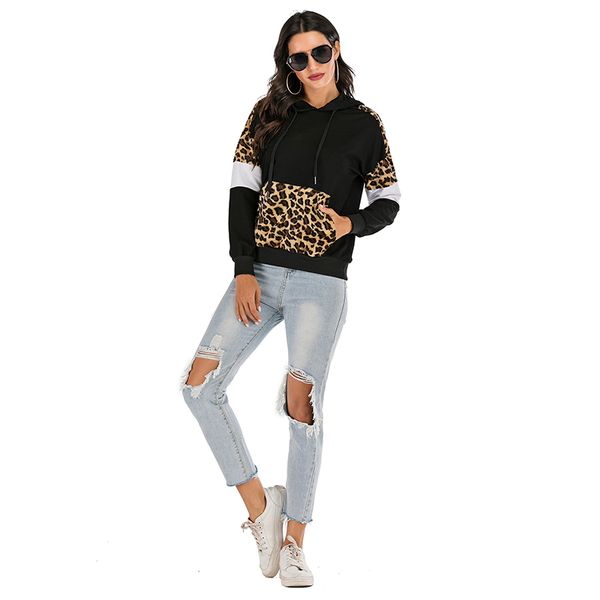 2020 fall/winter women's leopard print stitching hooded sweater casual loose long sleeves sweater, Black
2020 fall/winter women's leopard print stitching hooded sweater casual loose long sleeves sweater, Black