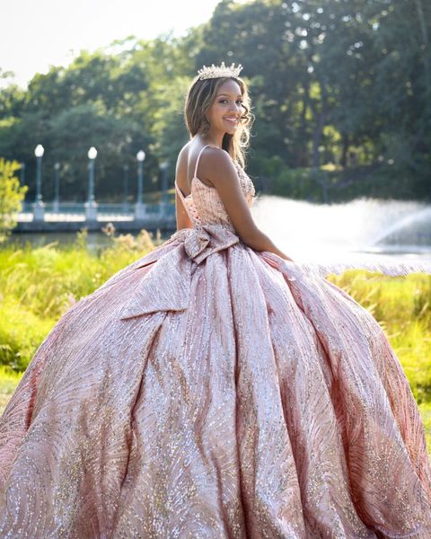 2021 sparkly rose pink quinceanera dresses bow vestidos de prom dress crystal beaded bling sequins satin tulle v-neck ball gown sweet 16, Blue;red
2021 sparkly rose pink quinceanera dresses bow vestidos de prom dress crystal beaded bling sequins satin tulle v-neck ball gown sweet 16, Blue;red