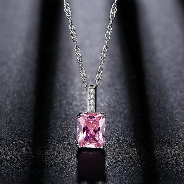 pink princess cut cubic zircon square pendant necklace for women bride white gold color fashion party wedding jewelry gifts, Silver
pink princess cut cubic zircon square pendant necklace for women bride white gold color fashion party wedding jewelry gifts, Silver