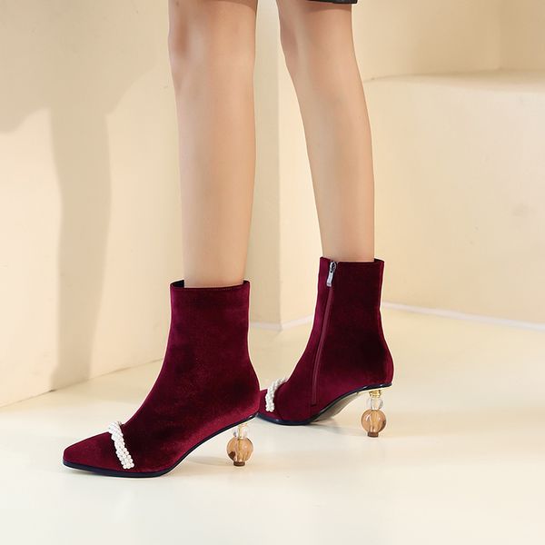 fashion elegant ladies velvet ankle boots front pearl beads crystal high heels short plush lining velvet suede party office flock booties, Black
fashion elegant ladies velvet ankle boots front pearl beads crystal high heels short plush lining velvet suede party office flock booties, Black