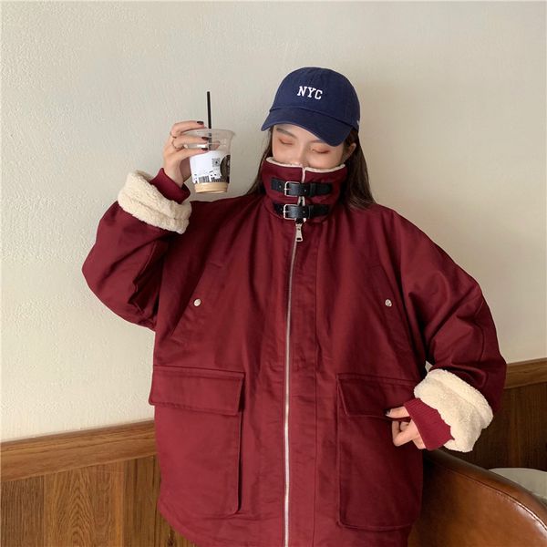 thicken loose women jacket red zipper pocket casual cotton ladies coat long sleeve party korean women clothes street mm60njk, Black;brown
thicken loose women jacket red zipper pocket casual cotton ladies coat long sleeve party korean women clothes street mm60njk, Black;brown