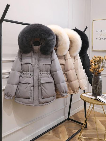 women's down & parkas 2021 winter women big fur collar hooded white duck coats loose long parka female elastic waist outwear jacket s71, Black
women's down & parkas 2021 winter women big fur collar hooded white duck coats loose long parka female elastic waist outwear jacket s71, Black