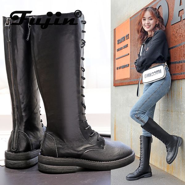 fujin mid calf women boots knee high lace up genuine leather cow soft black punk motorcycle platform heel boots comfortable
fujin mid calf women boots knee high lace up genuine leather cow soft black punk motorcycle platform heel boots comfortable