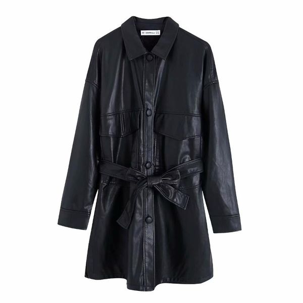 women's leather & faux women jacket black brown pu jackets bow tie sashes pockets long sleeve solid coats female outwear casual veste f
women's leather & faux women jacket black brown pu jackets bow tie sashes pockets long sleeve solid coats female outwear casual veste f