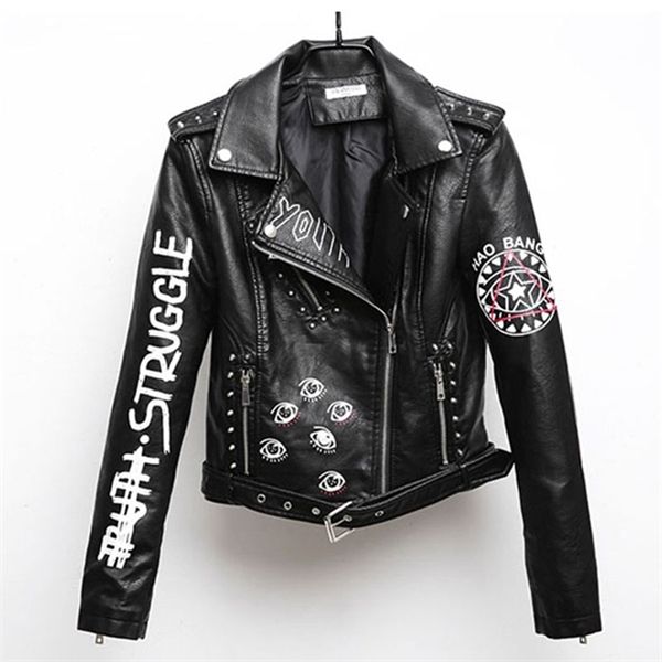 women printed letters pu leather jacket biker moto black faux jacket female pattern black rivet hip hop short zipper coat py21
women printed letters pu leather jacket biker moto black faux jacket female pattern black rivet hip hop short zipper coat py21