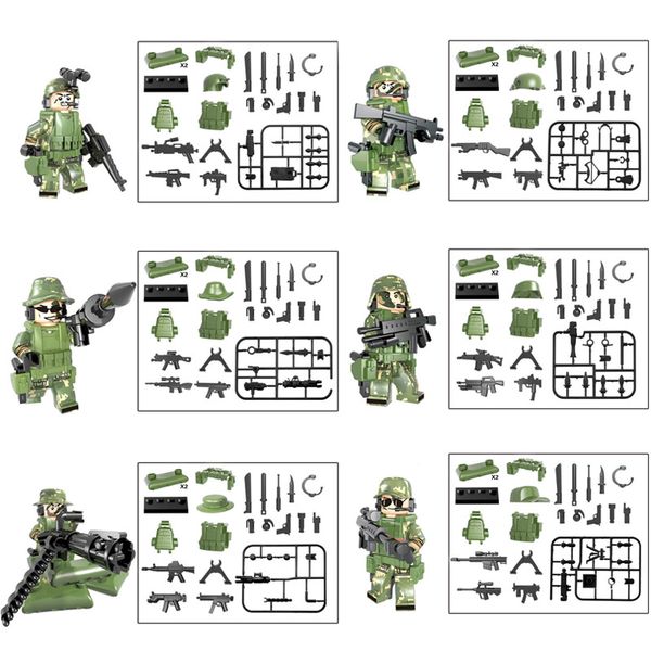 cf military mini action figure toy armed troop jungle commandos camouflage army building block brick for boy
