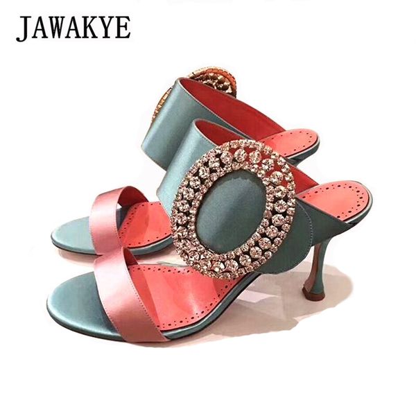 new silk two bands high heel slippers shoes woman luxury big circular rhinestone buckle mules dress party shoes jeweled sandals, Black
new silk two bands high heel slippers shoes woman luxury big circular rhinestone buckle mules dress party shoes jeweled sandals, Black