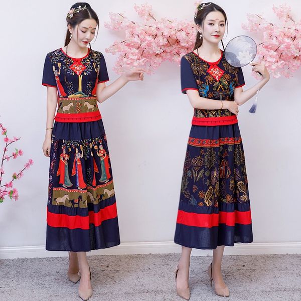 summer new women's ethnic style character cotton and linen printed short-sleeved big skirtnational big skirtt-shirt large swing skirt t, Gray
summer new women's ethnic style character cotton and linen printed short-sleeved big skirtnational big skirtt-shirt large swing skirt t, Gray