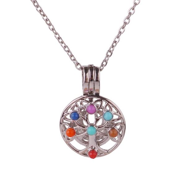 k1694 round chakra stones reiki point bead pearl cage aroma essential oil diffuser locket necklace with stainless steel chain, Silver
k1694 round chakra stones reiki point bead pearl cage aroma essential oil diffuser locket necklace with stainless steel chain, Silver