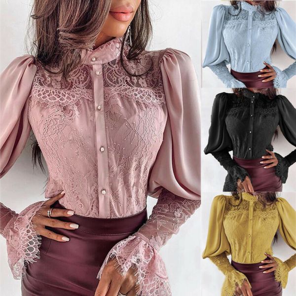 women's ladies stylish lace long puff sleeve buttons shirt slim fit blouse, Blue;gray
women's ladies stylish lace long puff sleeve buttons shirt slim fit blouse, Blue;gray