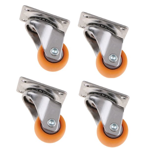 4x Nylon All Swivel Caster Wheels Plate Caster For Trolleys Wheel Orange 25mm