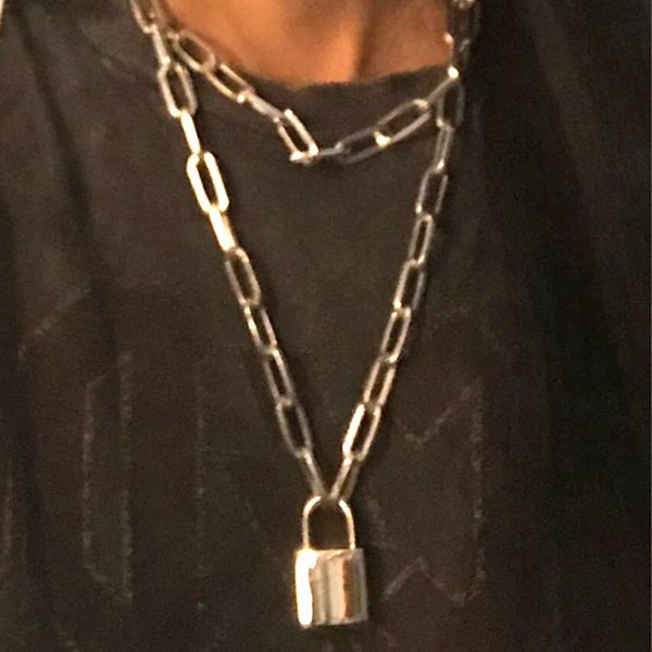 double layer lock chain necklace punk 90s link chain color padlock pendant necklace women valentine's day, Silver
double layer lock chain necklace punk 90s link chain color padlock pendant necklace women valentine's day, Silver