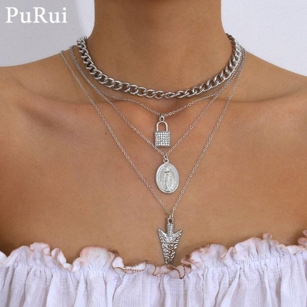 pendant necklaces goth cuban link chain choker necklace punk layered 4pcs/set crystal lock long for women collar jewlery, Silver
pendant necklaces goth cuban link chain choker necklace punk layered 4pcs/set crystal lock long for women collar jewlery, Silver
