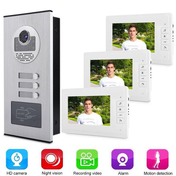 doorbells 7 inch hd ir video intercom doorbell one camera with three monitor 
doorbells 7 inch hd ir video intercom doorbell one camera with three monitor