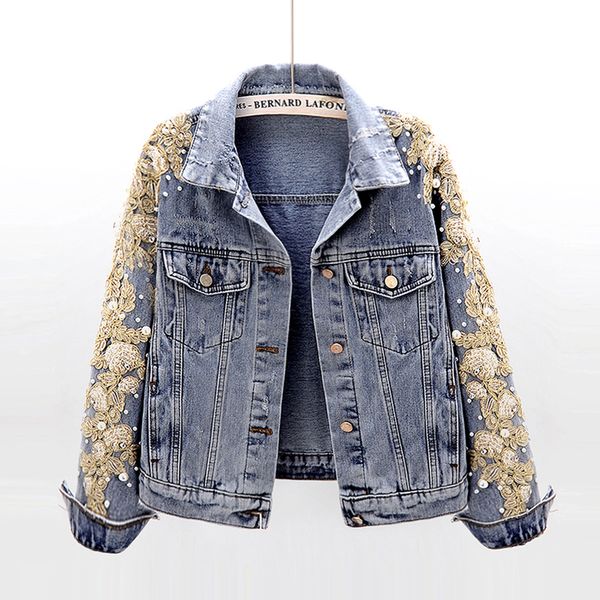 spring women short loose pearl bead embroidery denim jacket ropa de mujer korean kurtka jeansowa damska casual washed jeans coat, Black;brown
spring women short loose pearl bead embroidery denim jacket ropa de mujer korean kurtka jeansowa damska casual washed jeans coat, Black;brown