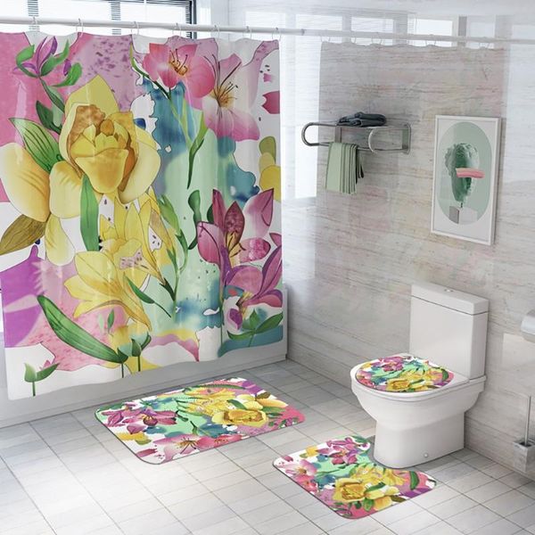 4pcs shower curtains colorful flowers printing bath non slip waterproof bathroom shower curtain toilet cover 2020 #0909
4pcs shower curtains colorful flowers printing bath non slip waterproof bathroom shower curtain toilet cover 2020 #0909