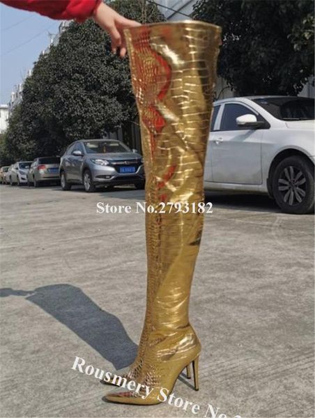 boots fashion women pointed toe gold snake leather stiletto heel slim style thigh long high club dress shoes, Black
boots fashion women pointed toe gold snake leather stiletto heel slim style thigh long high club dress shoes, Black