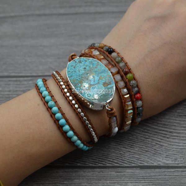 tennis women 5 strands bracelets,genuine leather braided beaded bangle jewelry with big natural stone, long wrap bracelets handmade, Golden;silver
tennis women 5 strands bracelets,genuine leather braided beaded bangle jewelry with big natural stone, long wrap bracelets handmade, Golden;silver