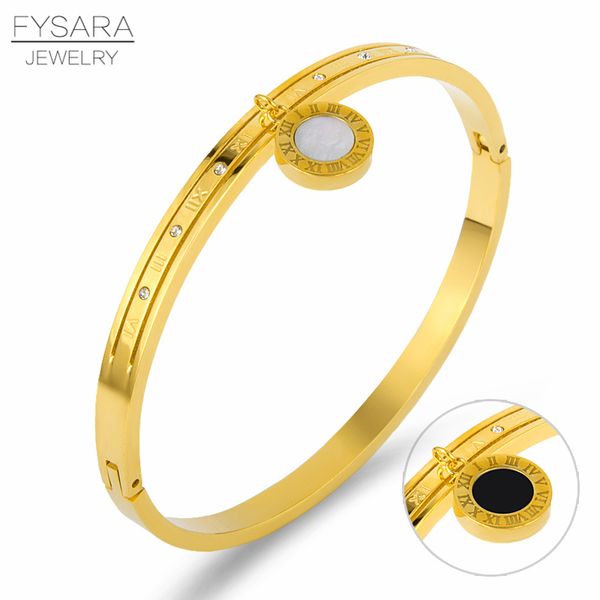 bangle fysara luxury double side shells bangles round crystals bracelets stainless steel roman numeral cuff for women jewelry, Black
bangle fysara luxury double side shells bangles round crystals bracelets stainless steel roman numeral cuff for women jewelry, Black