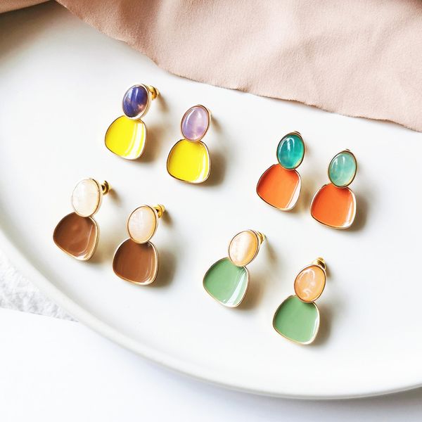stud 2021 fashion colorful color matching earring cute romantic geometric earrings vintage colored resin for women, Golden;silver
stud 2021 fashion colorful color matching earring cute romantic geometric earrings vintage colored resin for women, Golden;silver