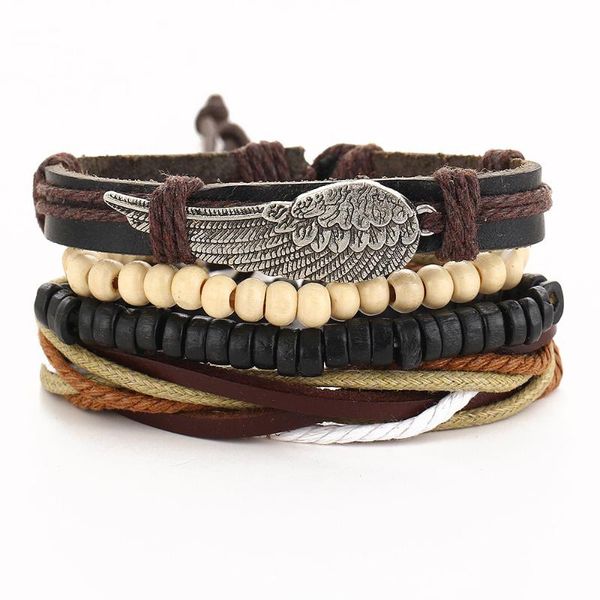 1 set 4 pcs multilayer leather bracelets angle wing wood beads neutral bracelet popular cuff women men jewelry pulsera ancla, Black
1 set 4 pcs multilayer leather bracelets angle wing wood beads neutral bracelet popular cuff women men jewelry pulsera ancla, Black
