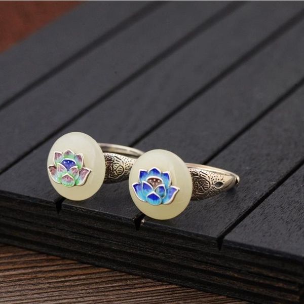 925 silver inlaid with natural hetian white jade, burnt blue enamel ring, chinese elegant classical charm women's jewelry, Golden;silver
925 silver inlaid with natural hetian white jade, burnt blue enamel ring, chinese elegant classical charm women's jewelry, Golden;silver