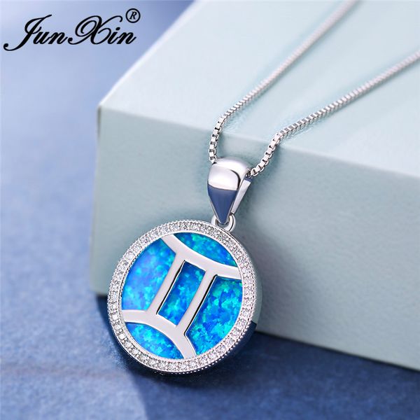 constellation gemini pendant necklaces for women round blue white fire opal necklace white gold wedding choker valentine jewelry, Silver
constellation gemini pendant necklaces for women round blue white fire opal necklace white gold wedding choker valentine jewelry, Silver