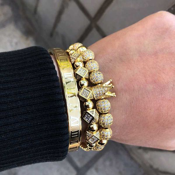 charm bracelets 3pcs/set men braceletsluxury crown micro pave cz round braided macrame bracelet pulseira feminina handmade jewelry women, Golden;silver
charm bracelets 3pcs/set men braceletsluxury crown micro pave cz round braided macrame bracelet pulseira feminina handmade jewelry women, Golden;silver