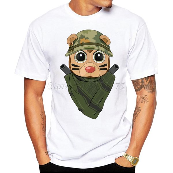 2019 summer funny military bear design t shirt men's custom printed hipster tees
