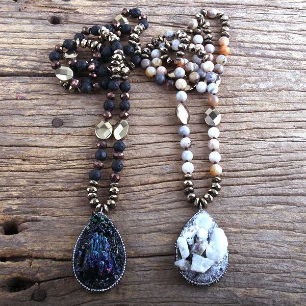 md fashion bohemian tribal jewelry semi precious stone hematite knotted necklaces with druzy pendant necklace women gift, Silver
md fashion bohemian tribal jewelry semi precious stone hematite knotted necklaces with druzy pendant necklace women gift, Silver