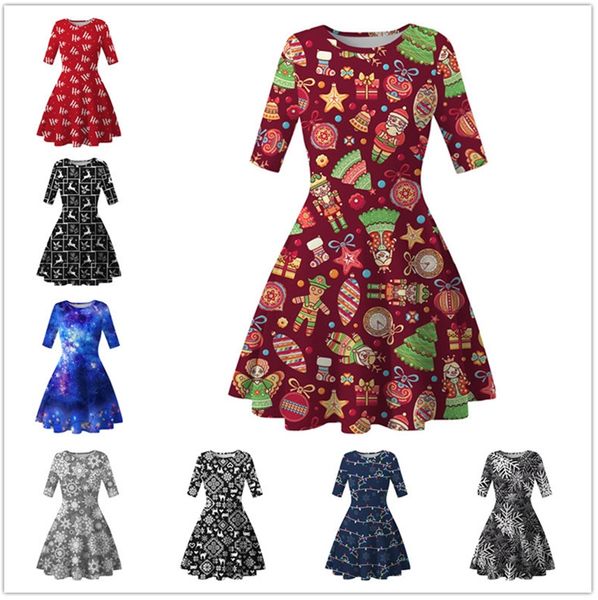 women knee length dress christmas trees snowflower printed tunic dresses half sleeve slimming skirt xmas party dress fashion clothing d9304, White
women knee length dress christmas trees snowflower printed tunic dresses half sleeve slimming skirt xmas party dress fashion clothing d9304, White