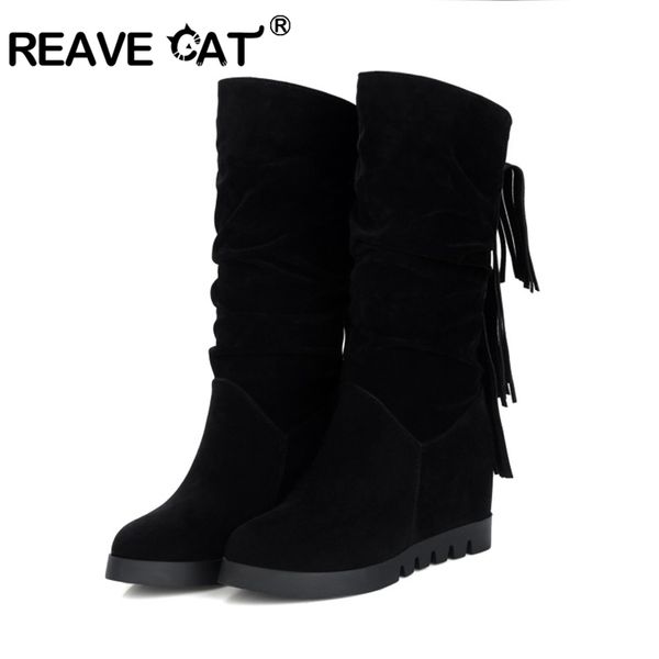 reave cat women knee boots slouchy increasing heel wedge platform flock tassels round toe slip on spring autumn big size 43 12, Black
reave cat women knee boots slouchy increasing heel wedge platform flock tassels round toe slip on spring autumn big size 43 12, Black