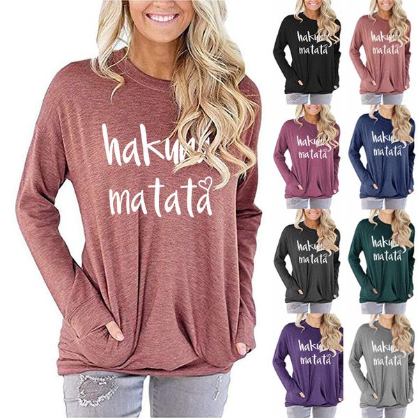 2020 autumn women's hoodies & sweatshirts plus size hakuna matata letter print round neck pocket long sleeve t-shirt, Black
2020 autumn women's hoodies & sweatshirts plus size hakuna matata letter print round neck pocket long sleeve t-shirt, Black
