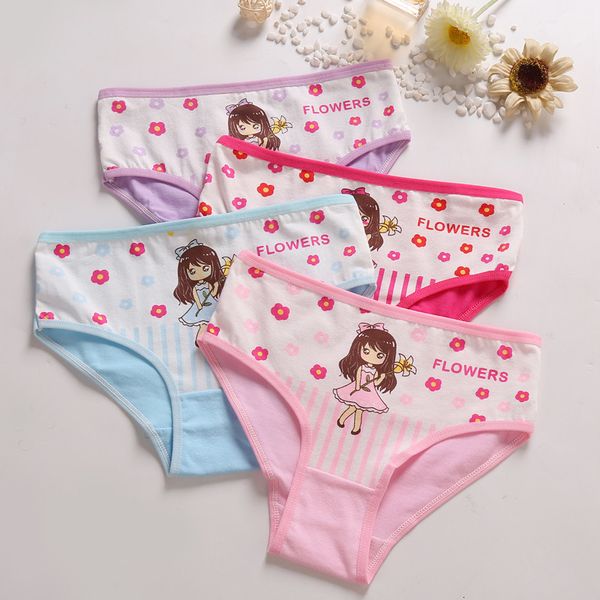 4 Pcs/lot Baby Girls Cute Cat Cartoon Briefs Stretch Breathable Panties For Girl Kids Cotton Soft Underwear